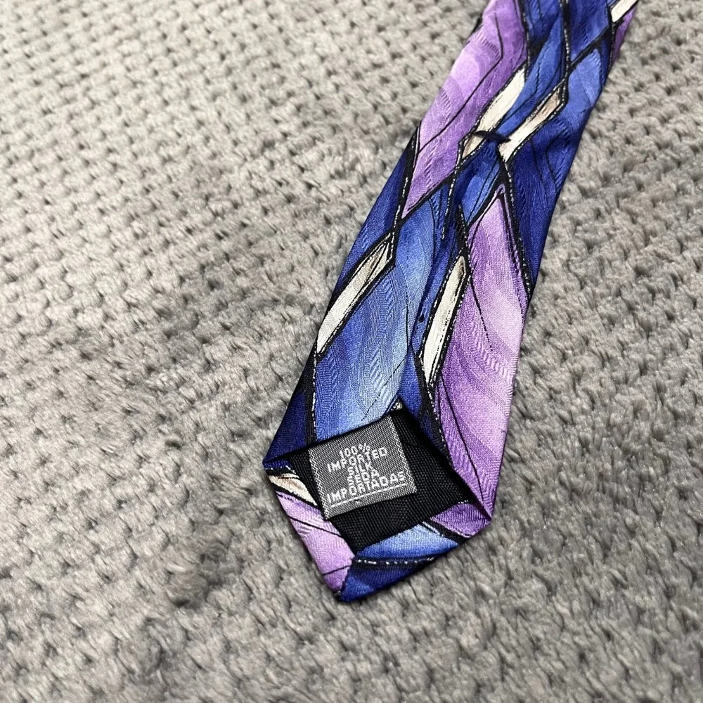 Arrow USA 1851 Mens Silk Necktie Blue Purple Geometric Diamond Print 3.75 Inch
